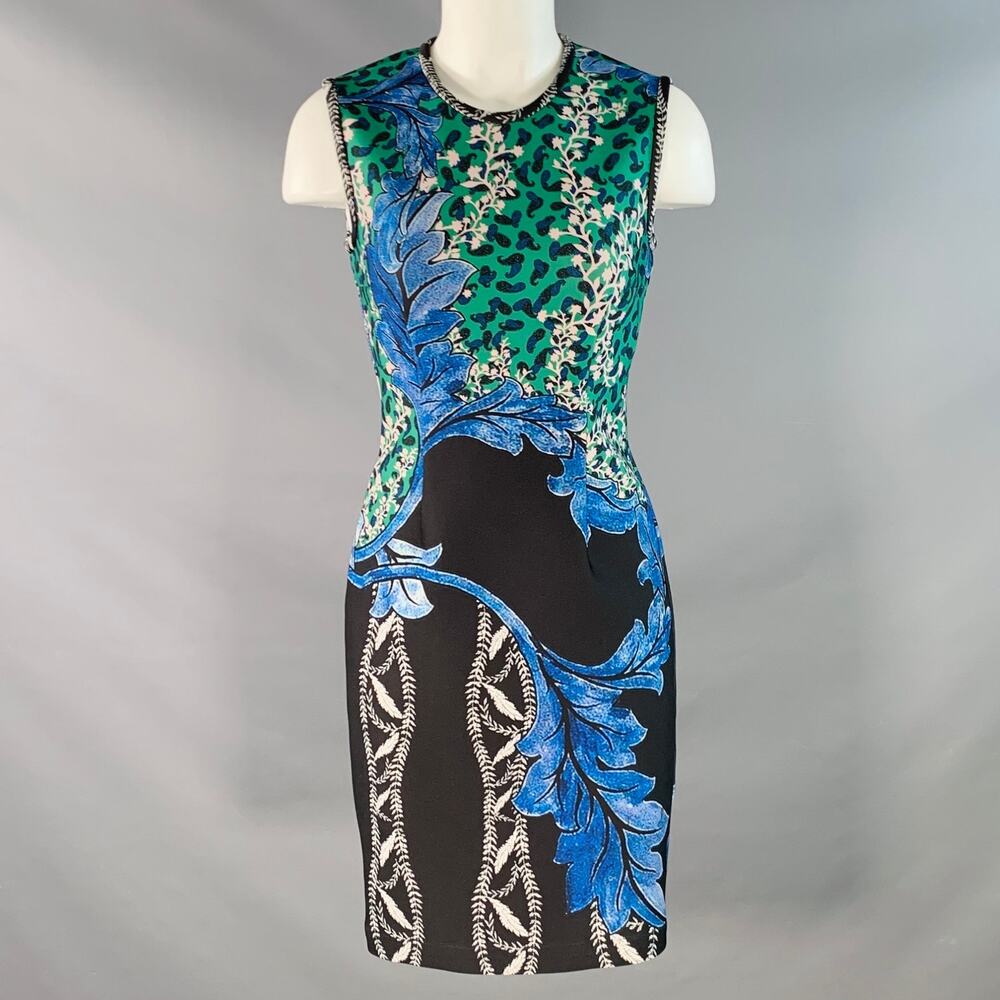 YIGAL AZROUEL Size 6 Black Green Blue Polyester Blend Cocktail Dress